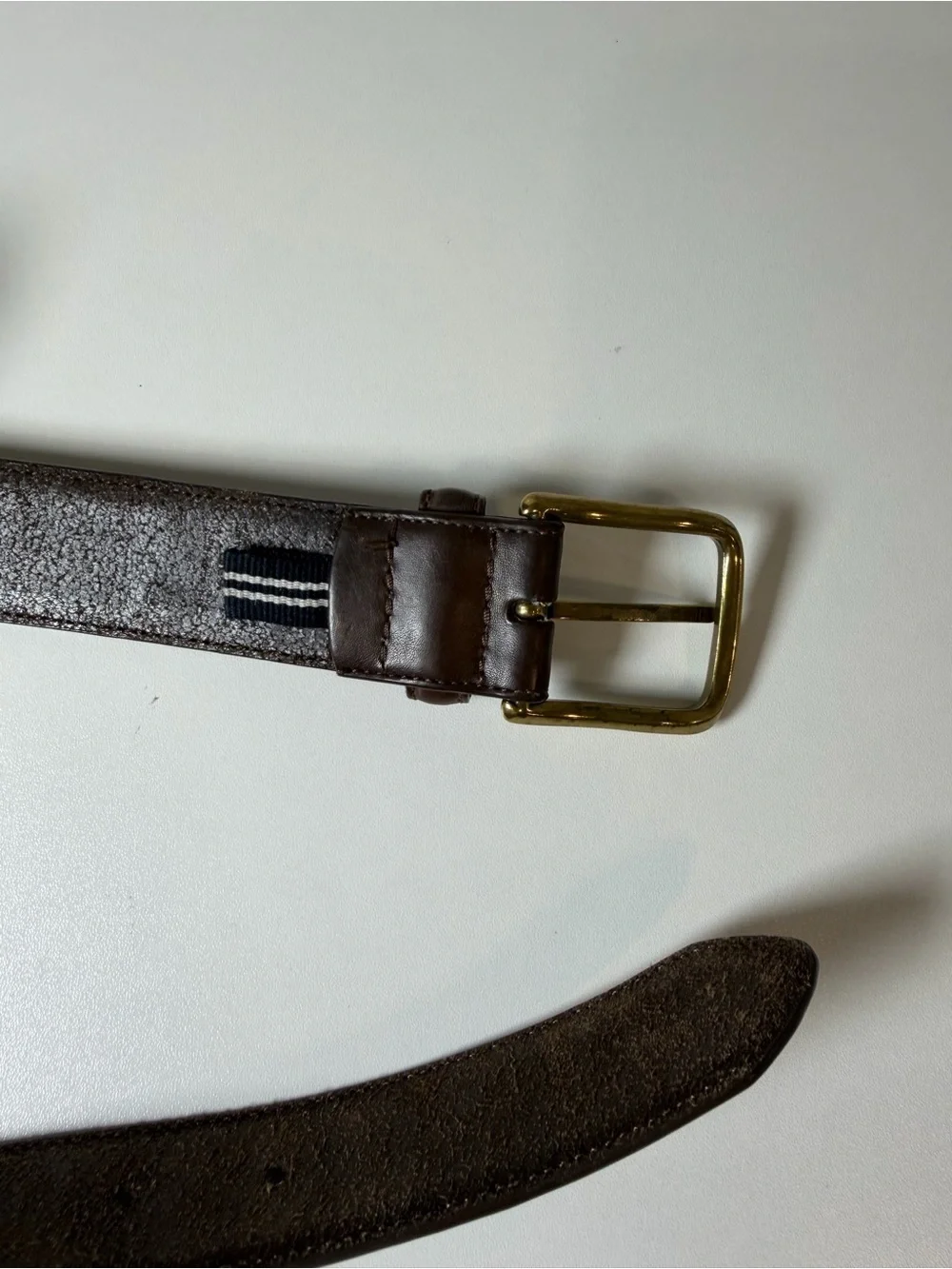 Vintage Leatherman Nautical Theme Sailing Flags Brown Leather Belt Canvas Inlay